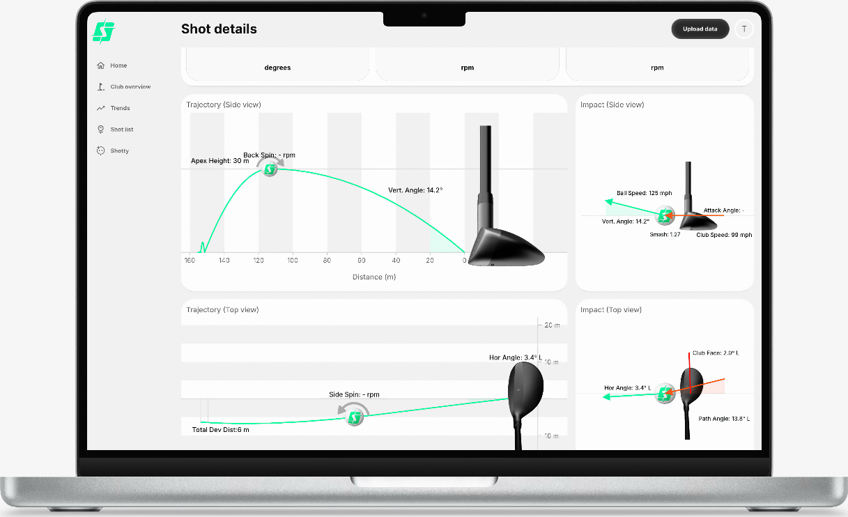 Shot trajectory and impact visualization with side and top views